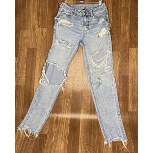 American Eagle‎ Strigid Mom Jeans Size 0 Ripped Distressed Light Wash